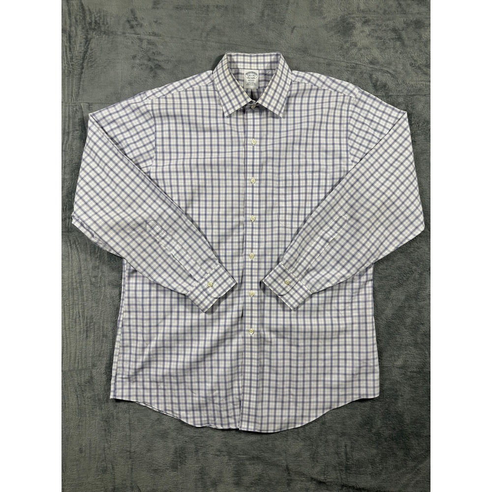 Brooks Brothers Regent Non-Iron Dress Shirt 16.5 34 Blue White Check Cotton